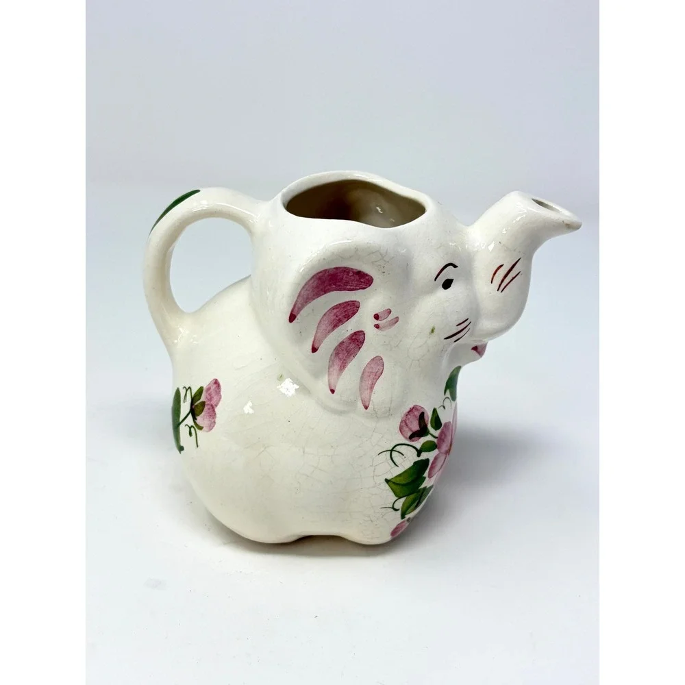 Cash Family Hand Painted Elephant Creamer Erwin Tennessee Pottery Pink Floral